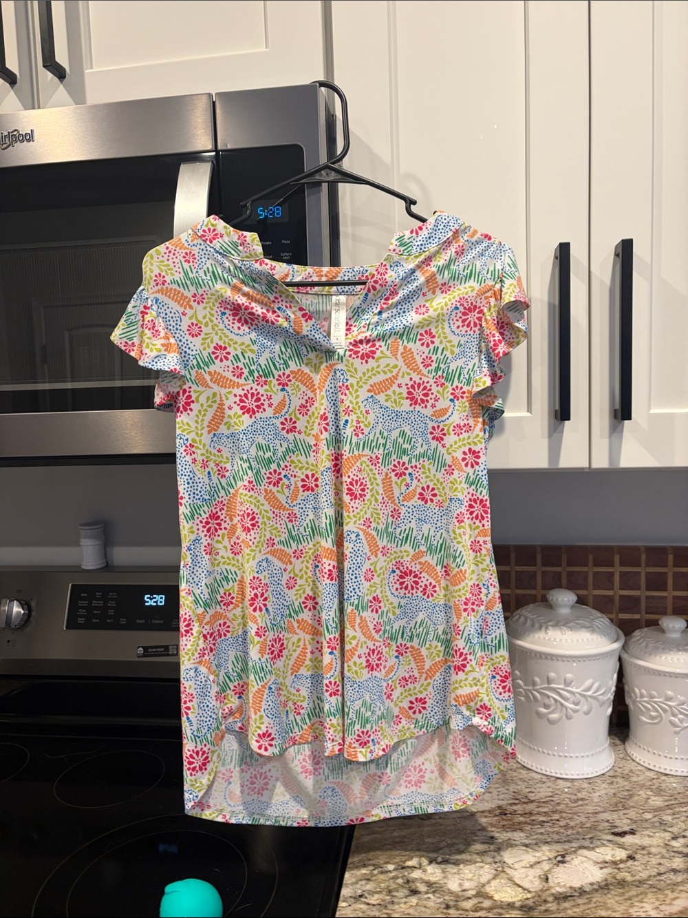 Women's Short Sleeve Floral Keyhole Blouse in Pink, Yellow & Blue